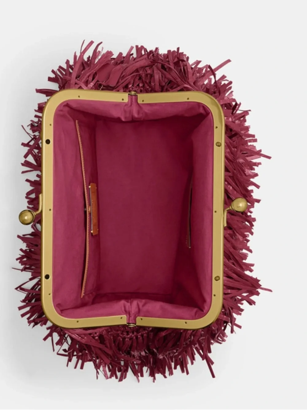 Coach Kisslock Frame Bag 27 Straw Fringe Clutch Fuchsia New